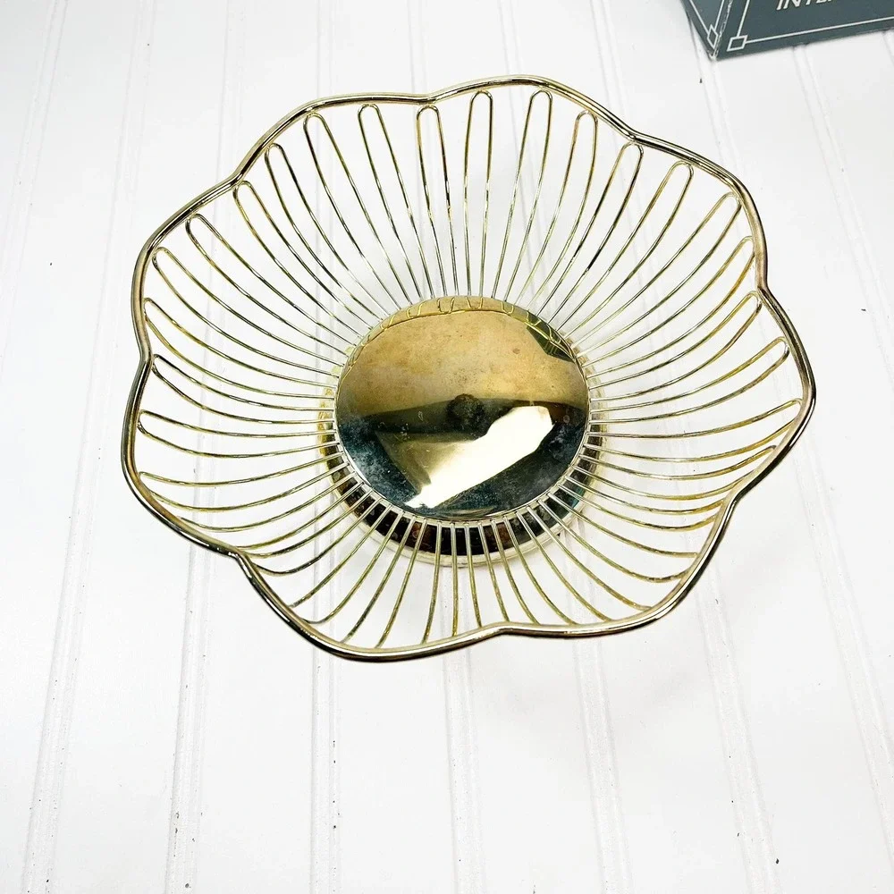 Vintage Gold-Plated‎ Wire Bread Bowl - International Silver Co. Fruit Basket